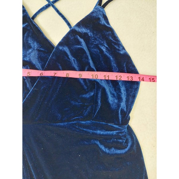 LULU'S SZ S Whimsical Romance Dark Blue Velvet Faux-Wrap Maxi Dress NEW B38 - Picture 9 of 10